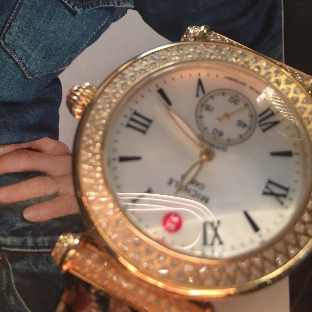 Michele Gold Plate with 1.6 C diamonds and Leopard Women's leathers band Watch - Picture 5 of 12